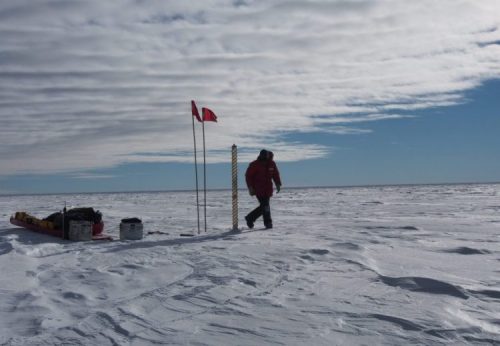 a person walking on ice