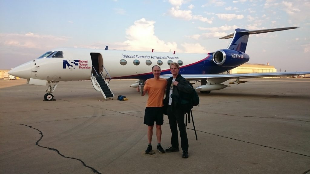 Hans Mohrmann (right) and Professor Chris Bretherton (left) in front of the research aircraft used in the CSET campaign.
