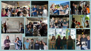 A collage of photos from the April Third Thursdays. Photos include candids of group conversations and posed smiling photos.