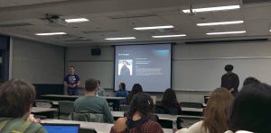 A photo of Sam Shugart introducing himself at the UCo Climate Career Panel