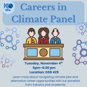 Advertisement for UCo Climate Careers Panel